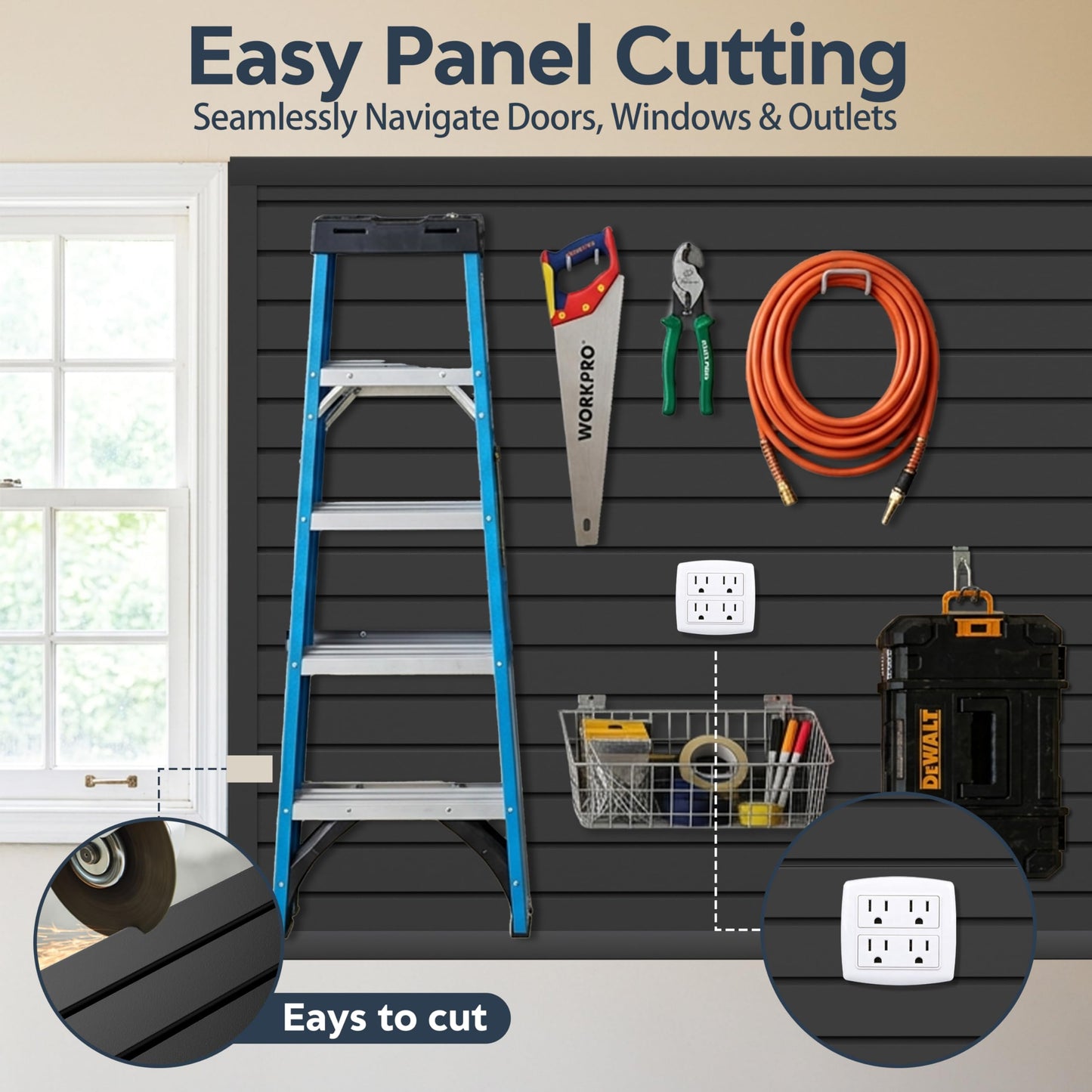 FOFARY Slat Wall Paneling 4 x 8ft, PVC Slatwall Garage Wall Organizer, Black Slatwall Panels Garage Tool Organizer Wall Mount Storage Systems
