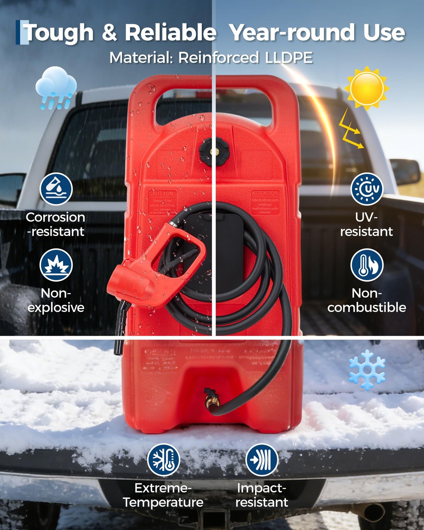 Garvee Slim 15 Gallon Gas Can, Fuel Tank Container with LE Fluid Transfer Manual 10 FT Siphon Pump, Portable Diesel Gas Storage Caddy Wheels for ATV, Weeder, Boat, Tractor, Snow Blower,Generator