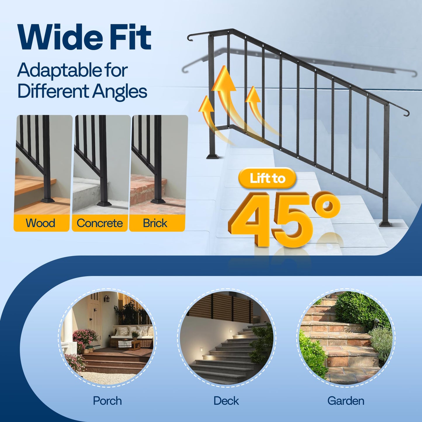 VIVOHOME 2-Pack Galvanized Steel Hand Rails for Outdoor Steps – 54.1" Curved Ends and Safety Balusters Exterior Railing Kit for Porch, Deck, or Indoor Stairs (5-Step, Black)