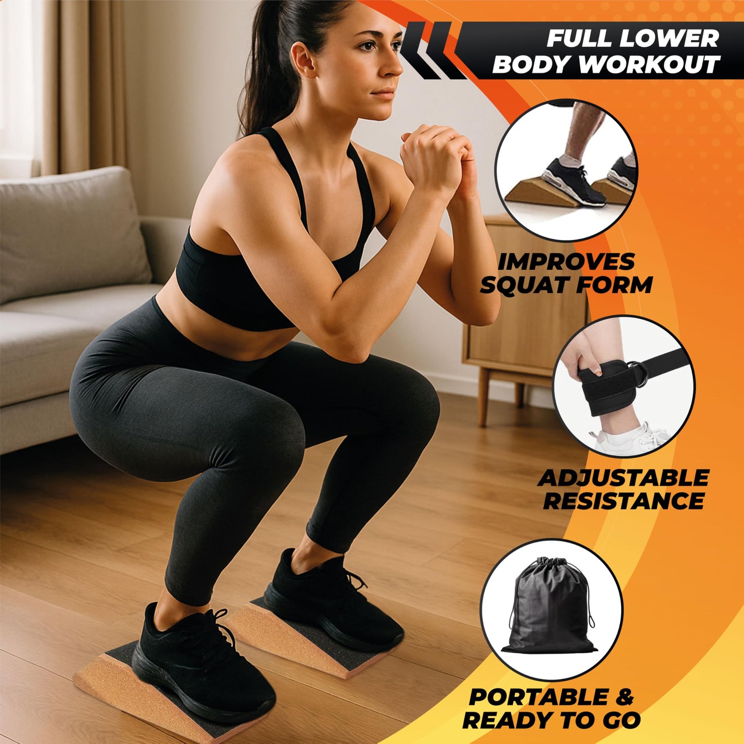 Slant Board for Calf Stretching & Squat Wedge + Ankle Resistance Bands – Glute & Leg Workout Equipment for Women – Booty Trainer Kit with Blocks, Bands & Towels – At Home Gym Set
