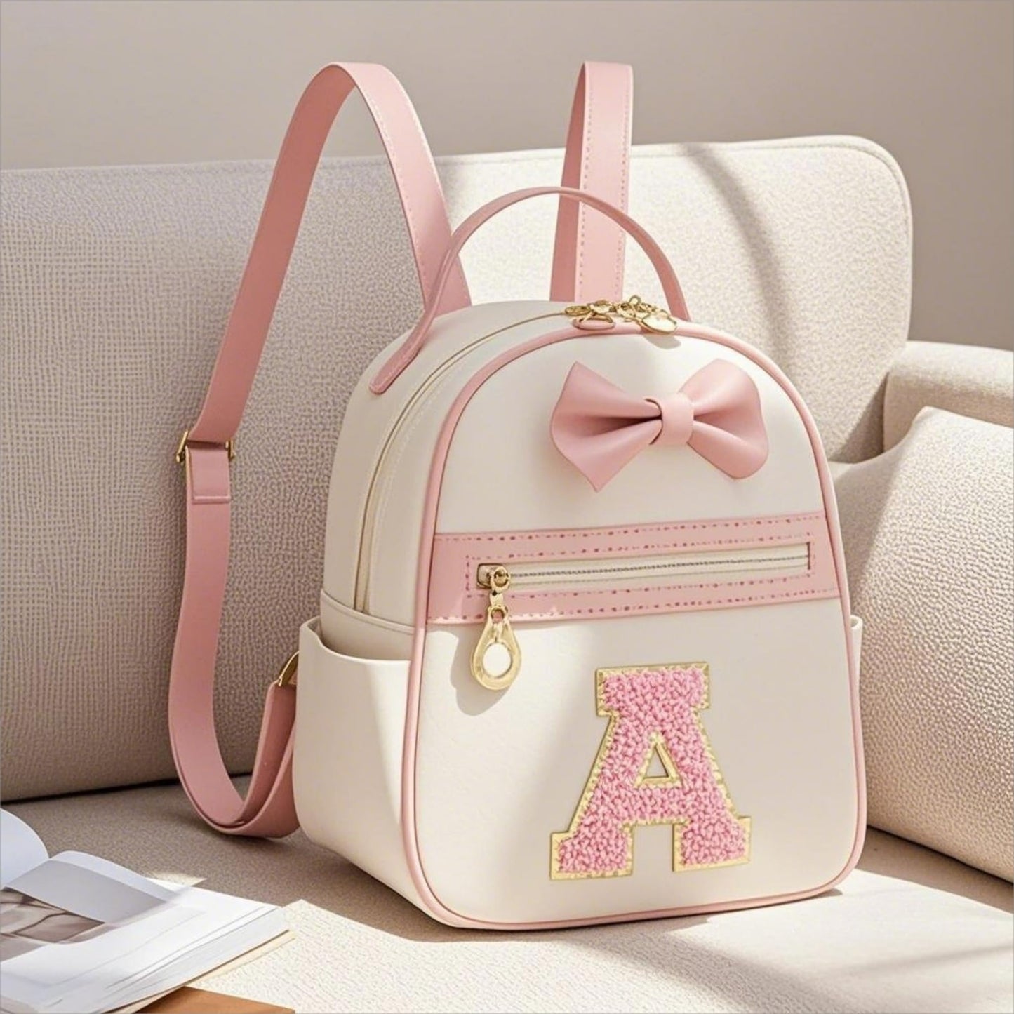 I IHAYNER Girls Initial Bowknot Small Leather Backpack Cute Mini Backpack Personalized Trendy Stuff Gifts for Women Pink-A