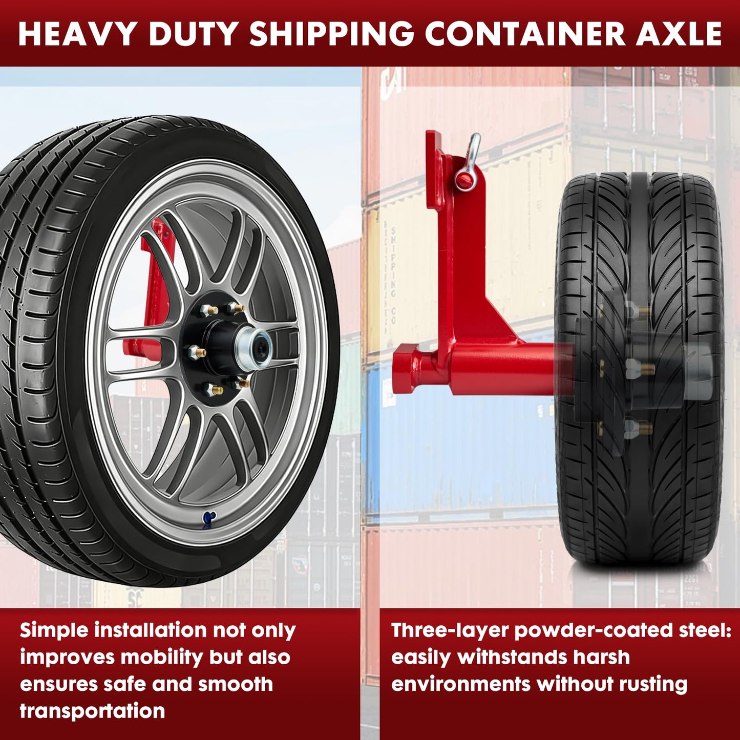 2 Pack Shipping Container Wheels Kit- 8 Lug Wheels, Heavy Duty Shipping Container Accessories, Shipping Container Axles with 2 Ratchet Tie Downs for Moving 20-40ft Shipping Container,8800 Lbs Capacity