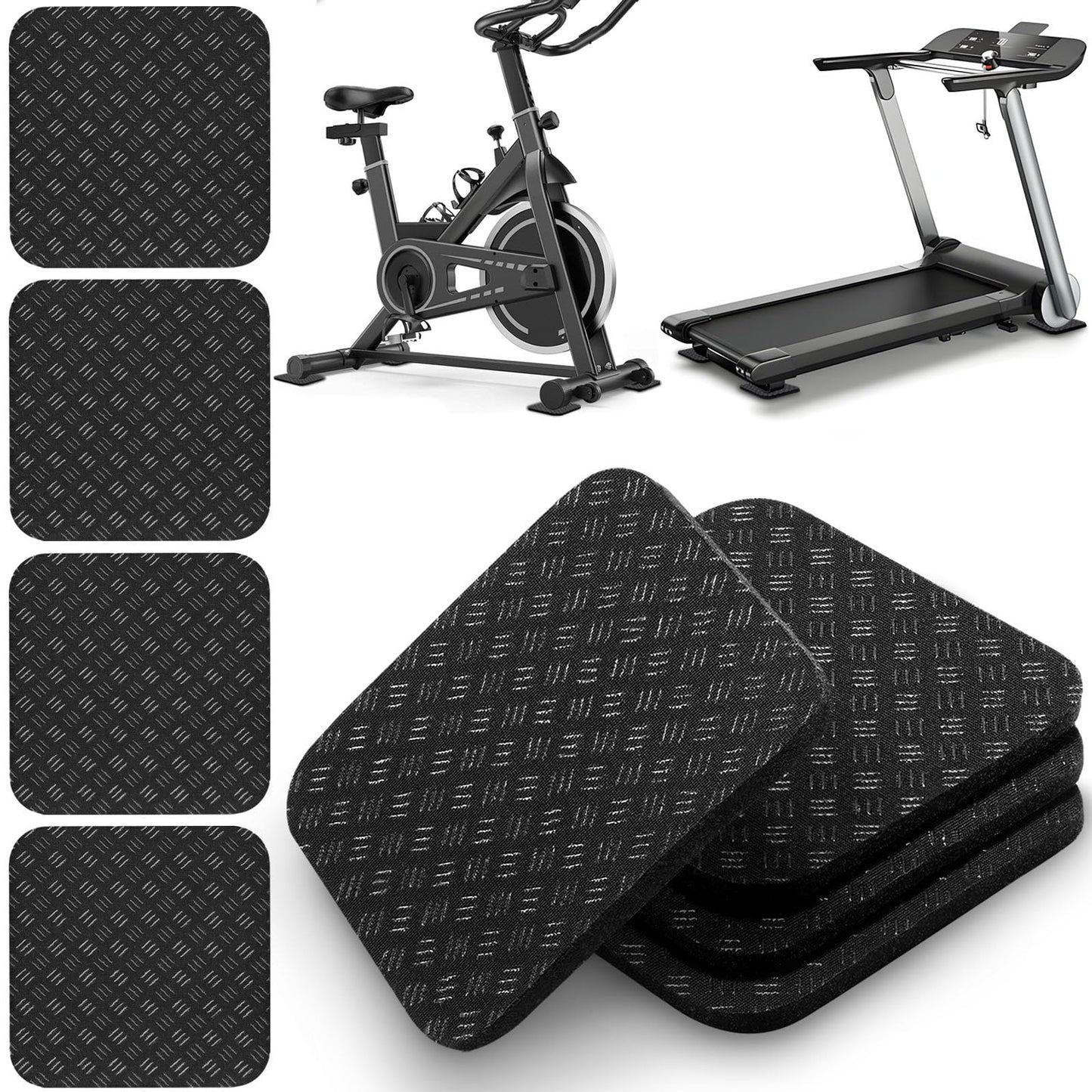 TOBWOLF 4PCS Double-Sided Non-Slip Exercise Bike Mat Treadmill Mat, 4" x 4" Anti Vibration Mat for Exercise Bike, Treadmill, Walking Pad, Exercise Equipment Mat for Home Gym Floor Protection
