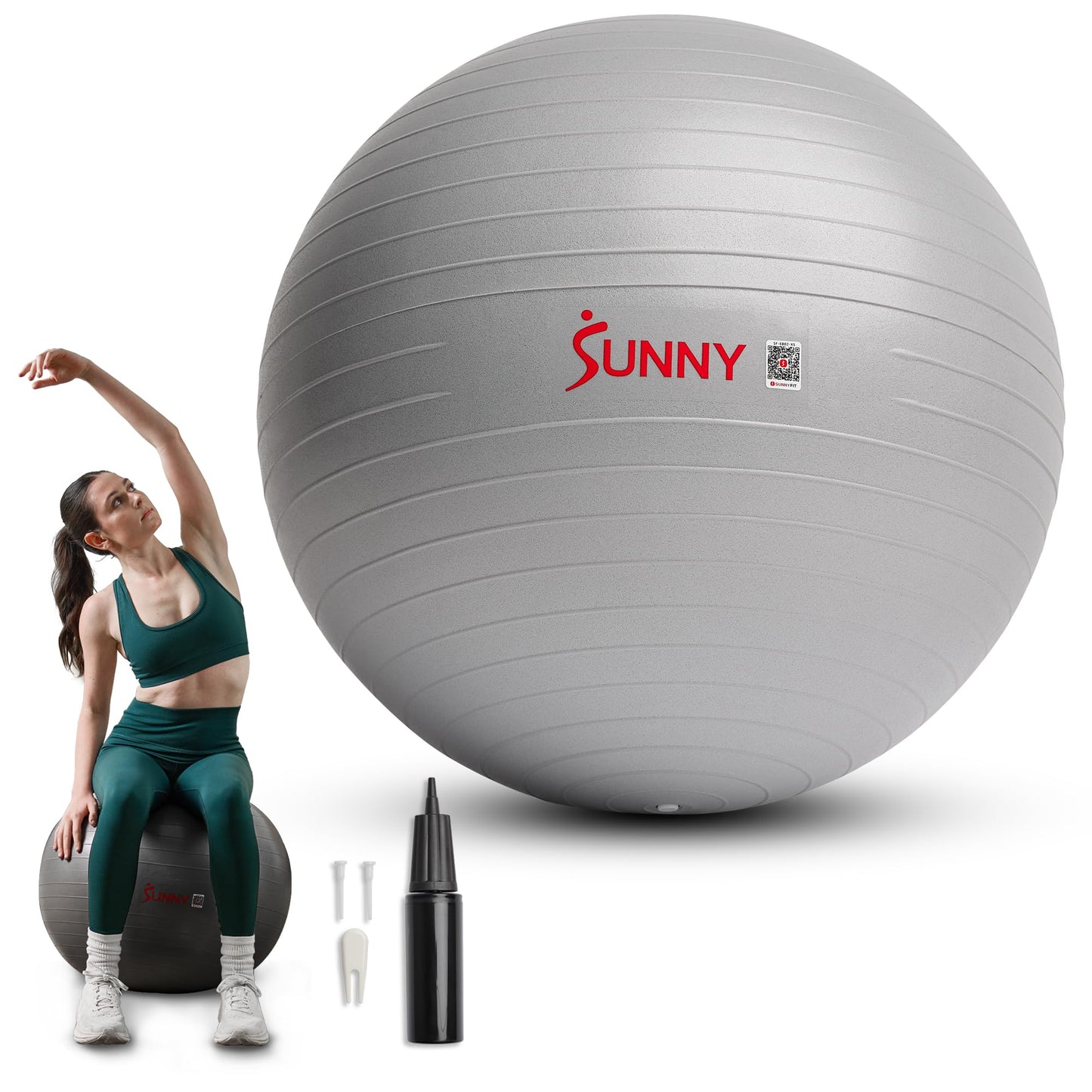 Sunny Health & Fitness Premium Yoga Ball Extra Small 45CM Anti-Burst Exercise Ball for Workouts, Pregnancy, Physical Therapy, Stability Ball Chair Fitness, Extra Thick Yoga Ball with Pump - SF-EB02-XS