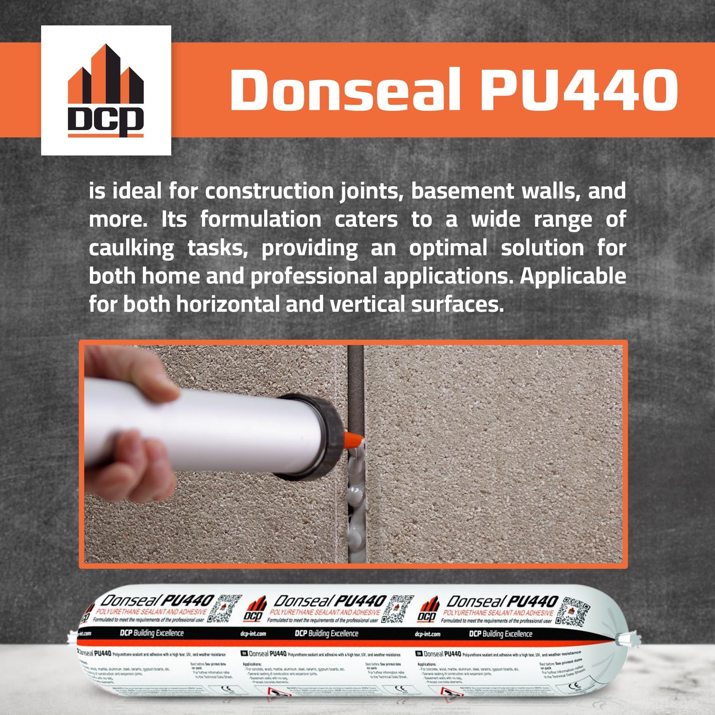 DCP Donseal PU440 Polyurethane Sealant for Concrete, Sidewalk 20 Pack with 20 Nozzles – Expansion Joint Filler, Non-Sag Caulk for Foundation, Walls, Sausage, 20.2 fl oz – Grey, Box of 20