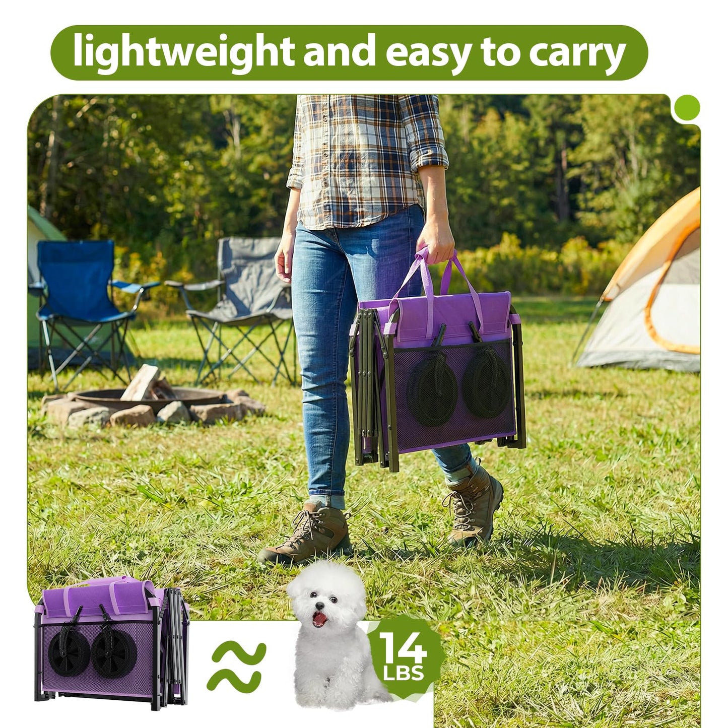 Aimnny Purple Small Collapsible Wagon Cart, Lightweight Folding Utility Cart with Wheels, 220lbs Capacity Portable Grocery Cart for Sporting Events, Garden, Shopping (Purple)