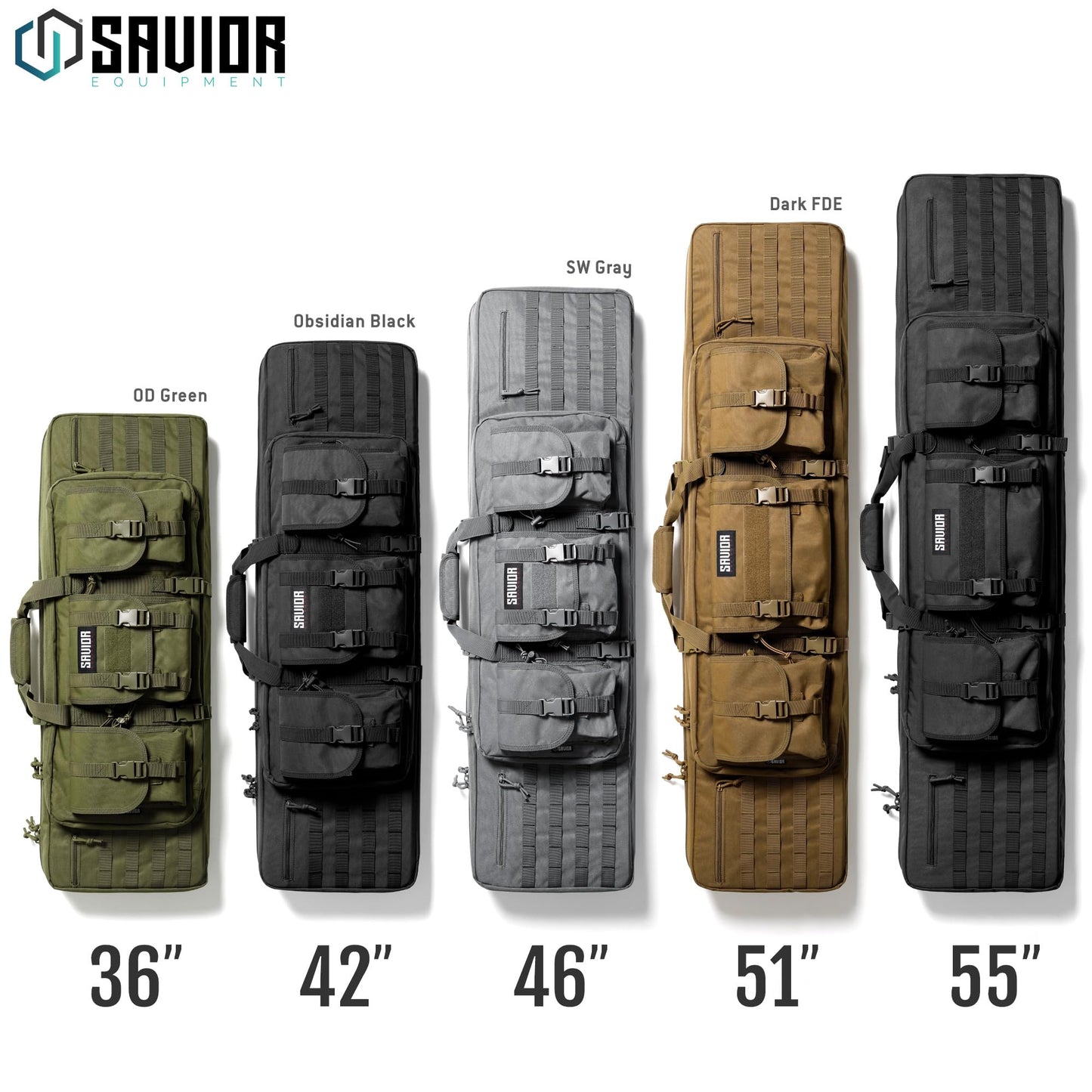 Savior Equipment American Classic Tactical Double Long Gun Bag Pistol Transportation Case w/Backpack Strap, 55 Inch Obsidian Black