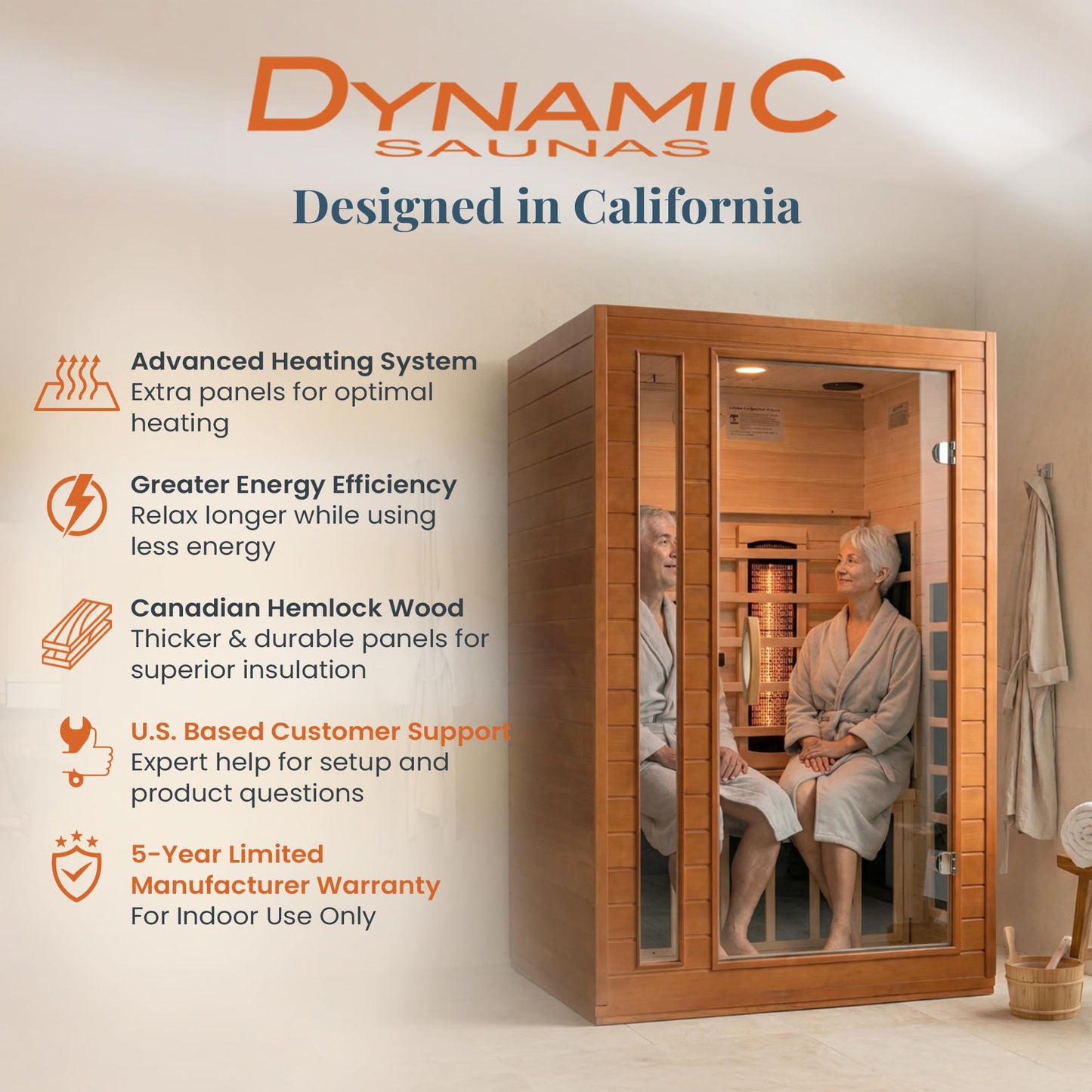 DYNAMIC SAUNAS Cordoba 2-Person Full Spectrum Infrared Sauna with Red Light Therapy & Bluetooth Speakers | Personal Indoor Dry Heat Sauna Room for Spa, Home & Gym – Made from Canadian Hemlock