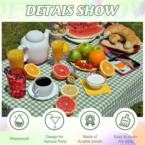 12Pack Sage Green Plastic Checkered Tablecloth, Premium Decorative Disposable Sage Green Gingham Plaid Table Cloths for Parties, Rectangle Party Table Cover for Picnic Birthday Wedding, 54x108 Inch