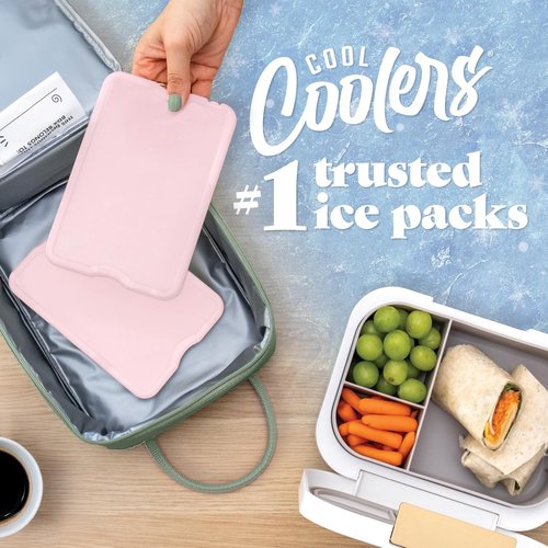 Cool Coolers by Fit & Fresh XL Slim Ice Packs - Quick Freeze Reusable Lunch Box Coolers, Light Pink, 4-Pack