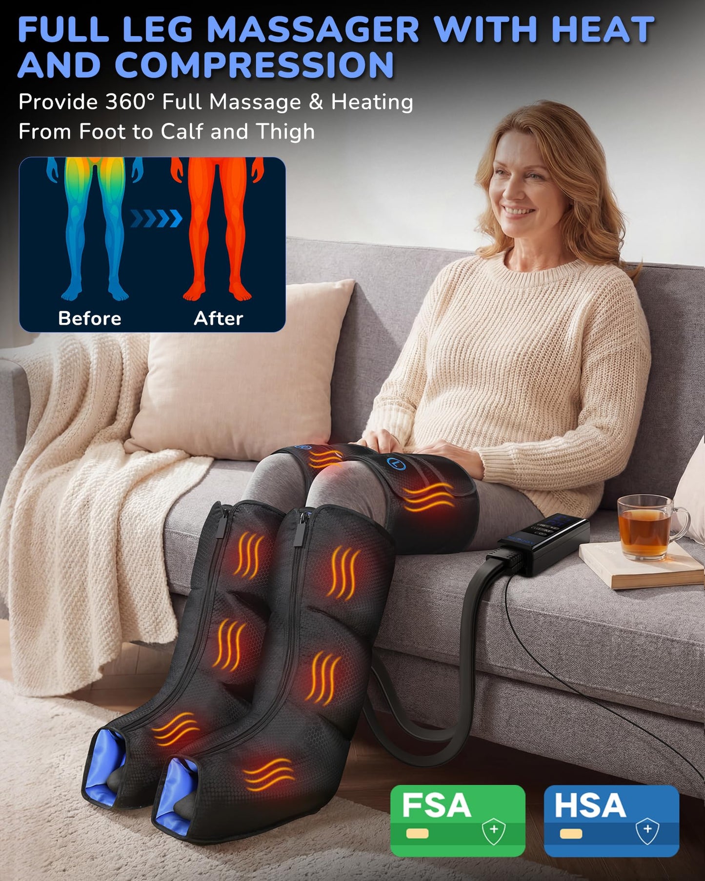 Musugy Leg Massager with Heat and Compression : Sequential Compression Boots with 6 Modes,9 Intensity and 3 Heat for Circulation and Pain Relief - Christmas Birthday for Mom, Dad, Athletes, Gym