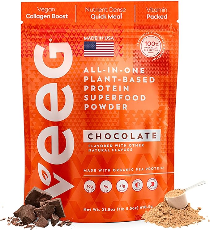 Veeg All in One Protein Smoothie Powder ??Plant Based Protein, Vegan Collagen, MCT Powder, Multivitamin, Greens Superfood Powder, Meal Replacement, Probiotics, Sugar Free,15 Servings (Chocolate)