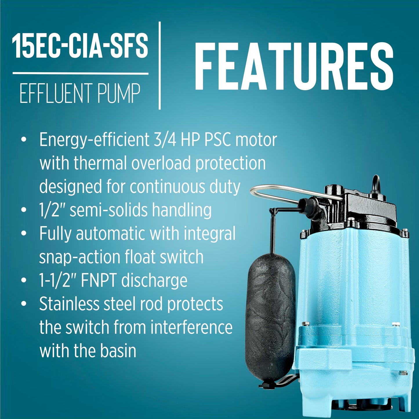 Little Giant 15EC-CIA-SFS 115 Volt, 3/4 HP, 4800 GPH Effluent/Sump Pump with Integral Snap-Action Float Switch, 10-Ft. Cord, Blue, 14942784