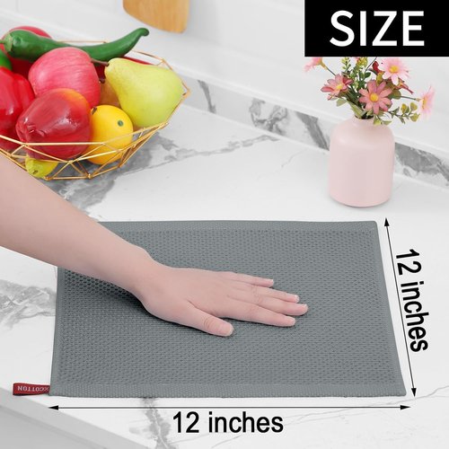 Homaxy Kitchen Dish Cloths - 100% Cotton Waffle Weave, Ultra Soft & Absorbent, 12-Pack | Grey 12 x 12 Inches