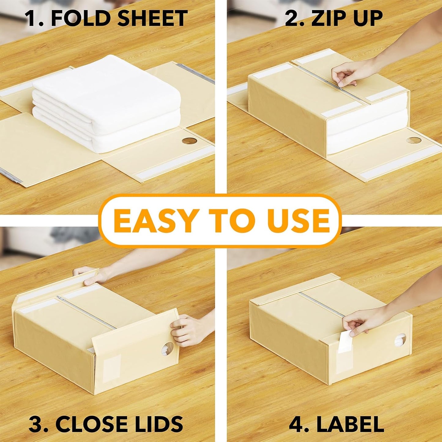 SpaceAid Bed Sheet Organizers - Foldable Linen Closet Storage with Window | XL for Queen & King Size, Beige
