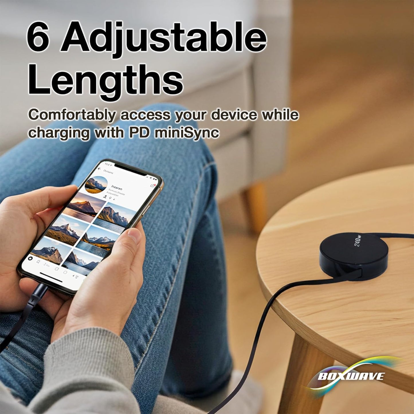 BoxWave MP3 (240W), 240W Cable Compatible with Majority Player with Bluetooth - PD miniSync Retractable PD Portable USB