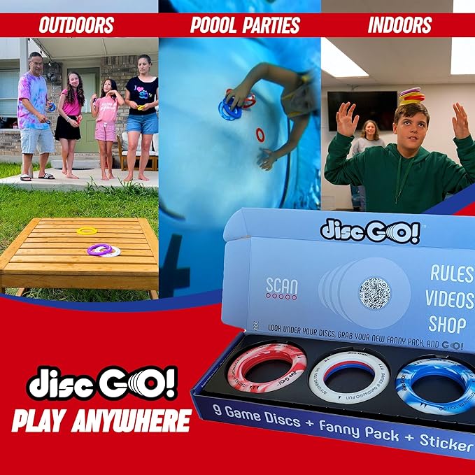 Disc GO! – Soft Silicone Frisbee Games for Teens, Sports & Outdoors Disc, Gifts for Teen Boys & Girls, Portable Indoor & Outdoor Games for Kids, Frisbees for Kids and Adults, Red, White and Blue