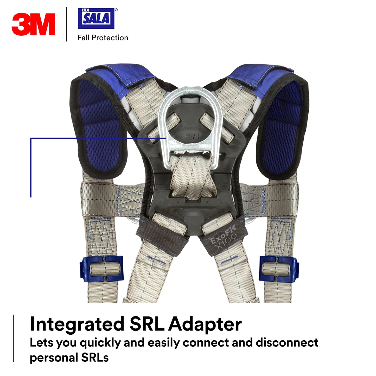 3M DBI-SALA ExoFit X100 Comfort Vest Climbing Harness Fall Protection, OSHA, ANSI, Front and Back D-Rings, Tongue Buckle Leg Straps, Quick Connect Chest Buckle, Zinc Plated Steel, 1401117, Large