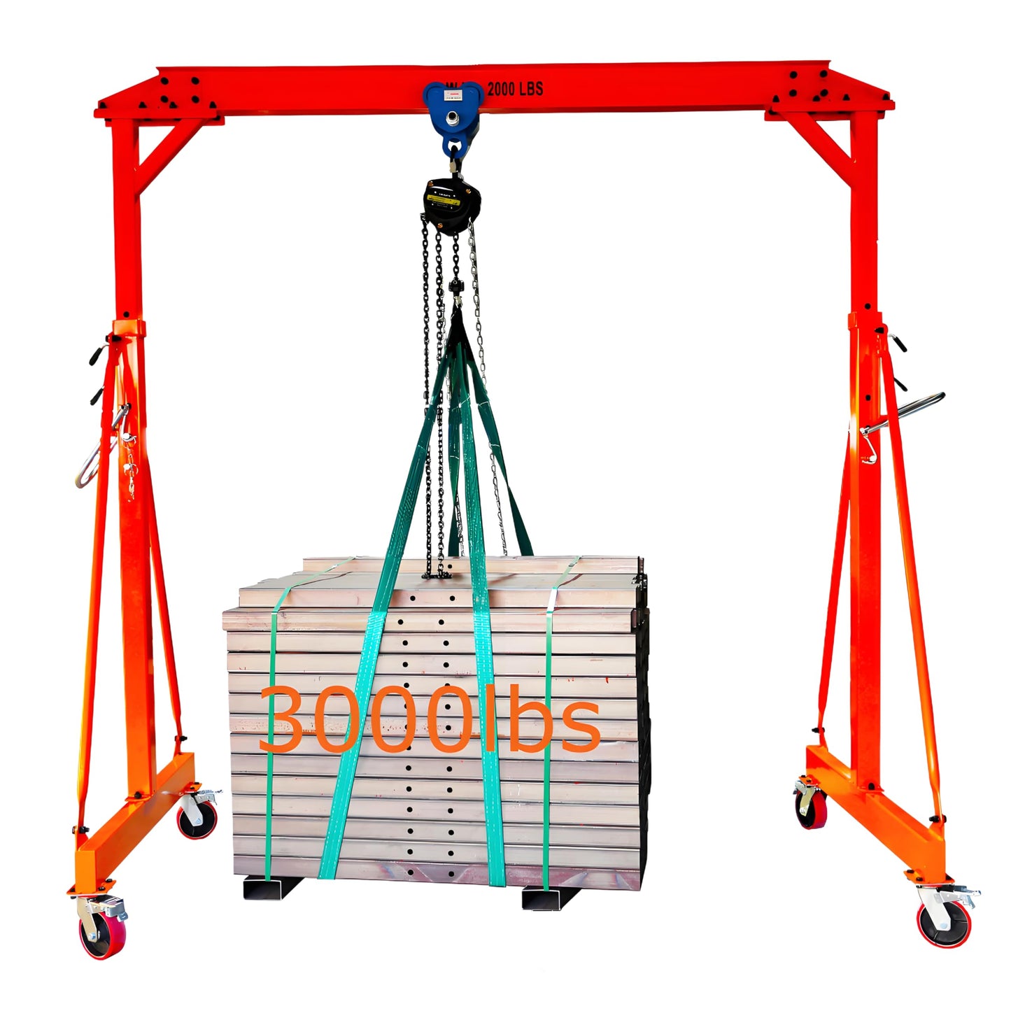 Adjustable Gantry Crane with Trolley and Hoist 2000 LBS, Overall Height Adjustable 7.65~10.91 FT, Shop Crane 1T Garage Crane with Rigging Kit with Rigging Kit