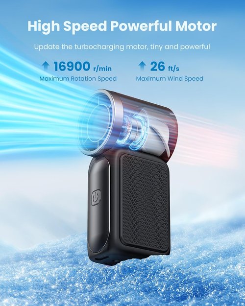 Gaiatop Portable Handheld Mini Fan - 6-Speed High Velocity with LED Display | USB Rechargeable, Black