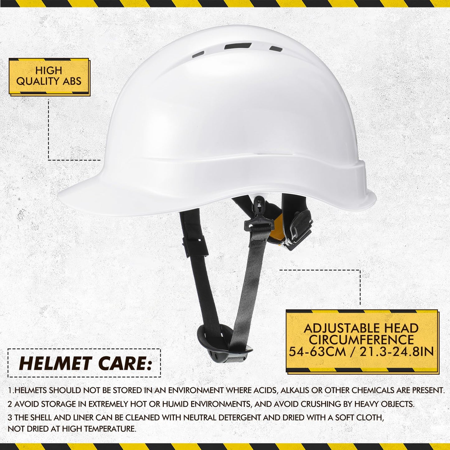 10 Pcs 6 Pt. Suspension Hard Hat Bulk Meets ANSI Z89.1 Type I Class C, Cap Style Hard Hat Ratchet Vented White Construction Helmet for Safety Man Woman