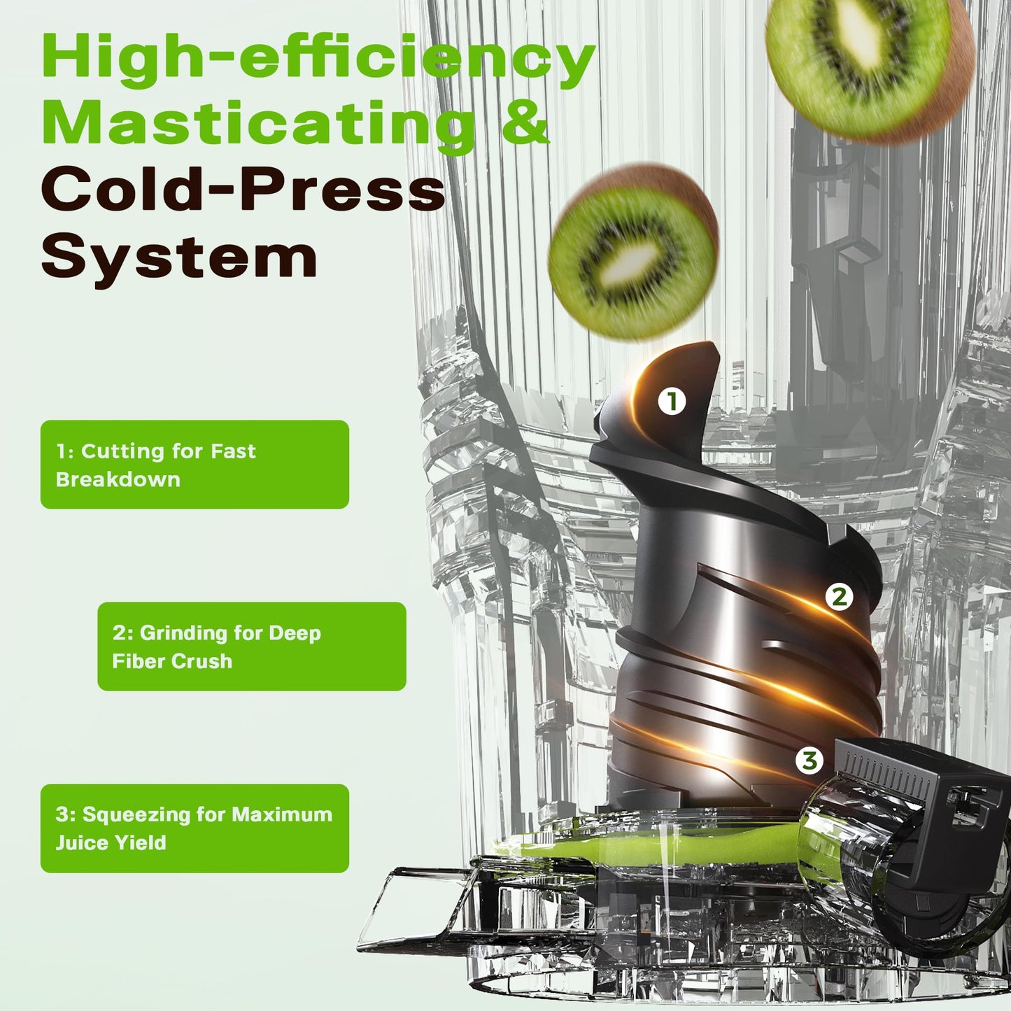 Cold Press Juicer Machine with 5.3" Wide Feed Chute, Slow Masticating Juicer for Whole Fruits & Vegetables, High Juice Yield, Black