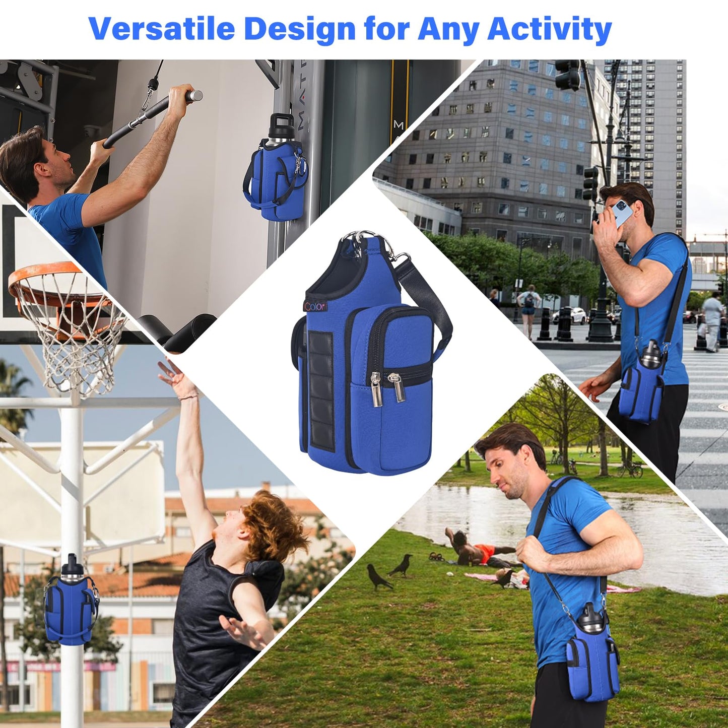 icolor Magnetic Gym Bag Water Bottle Carrier Holder with Phone Pockets & Shoulder Strap,Gym Magnetic Bag 5 Built-in Magnets Gym Accessories Organizer Pouch Sling Sleeve for Men Women