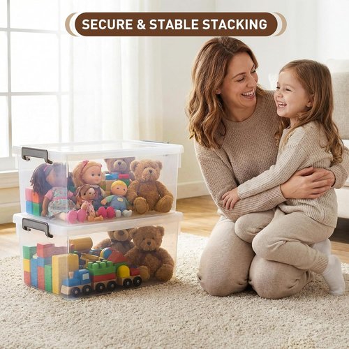 Citylife 33 QT Plastic Storage Bins - 6 Packs with Lids & Secure Latching Buckles | Clear Stackable Containers