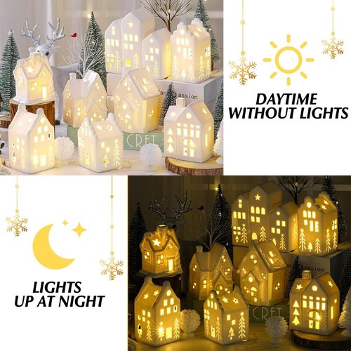Cindeer 26-Piece Ceramic Christmas Village Set - 8 LED Houses & 16 Trees | Elegant Tabletop Decor