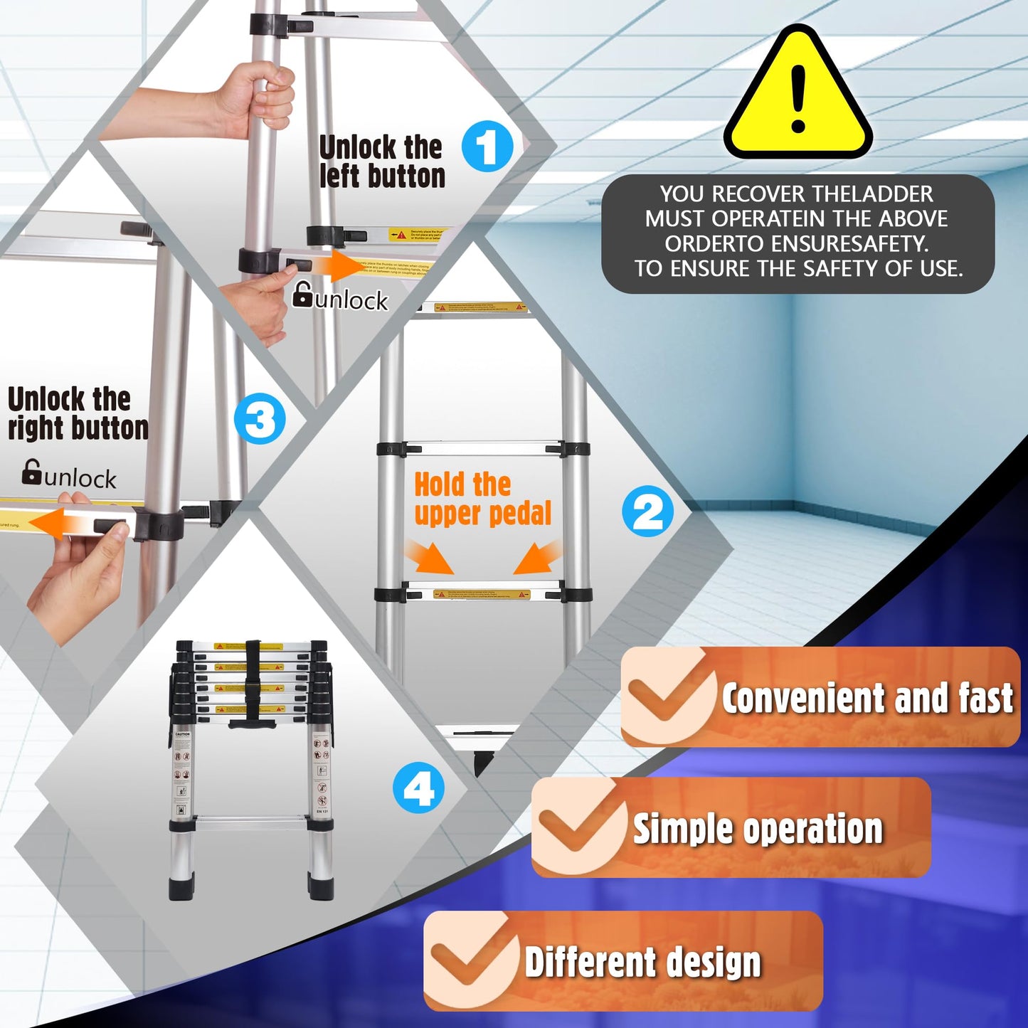 8.53 FT A-Frame Aluminium Telescoping Ladder,9+9 Step Ladder,330LB Load Capacity,Portable Telescopic Folding Extension Ladder Heavy Duty Collapsible (2.6m+2.6m/8.53FT+8.53FT A Frame)
