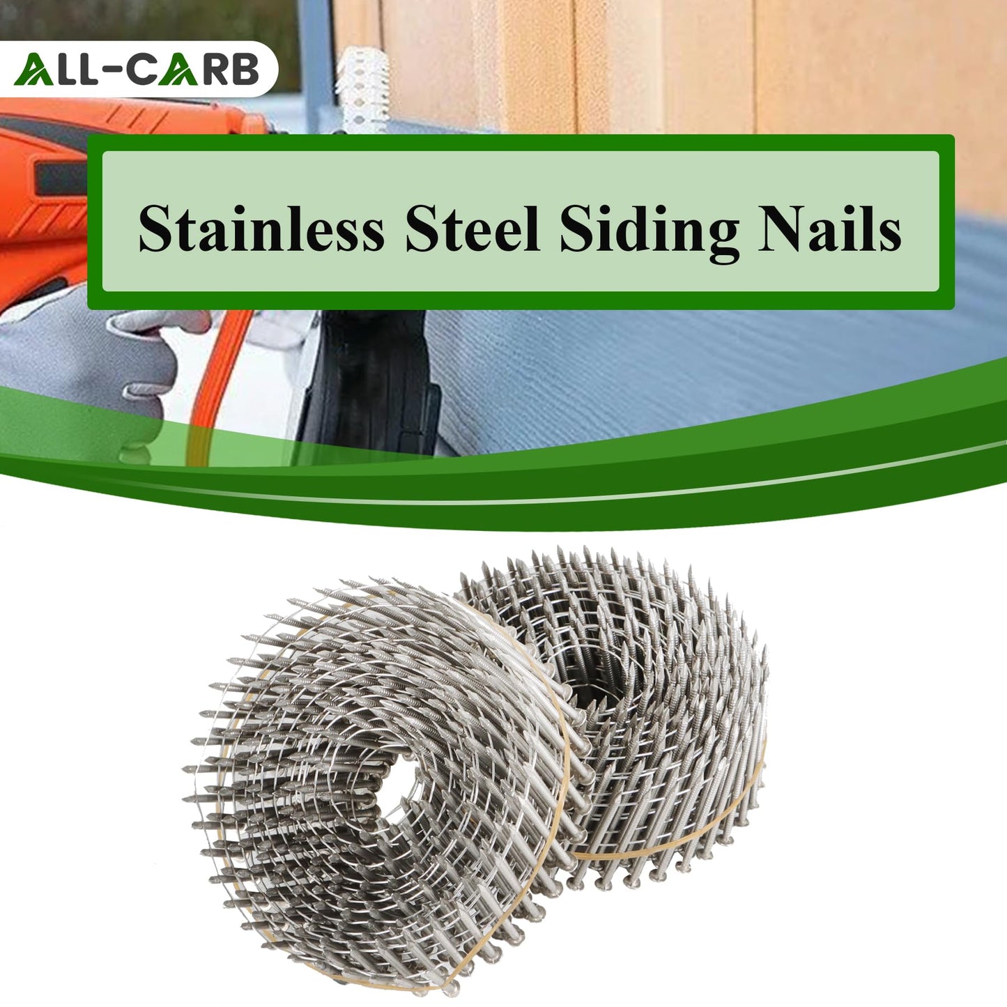 marddpair 3600 Count 1-3/4-Inch x .090-Inch 15-Degree Ring Shank Stainless Steel Siding Nails Collated Wire Coil for Wood or Fencing