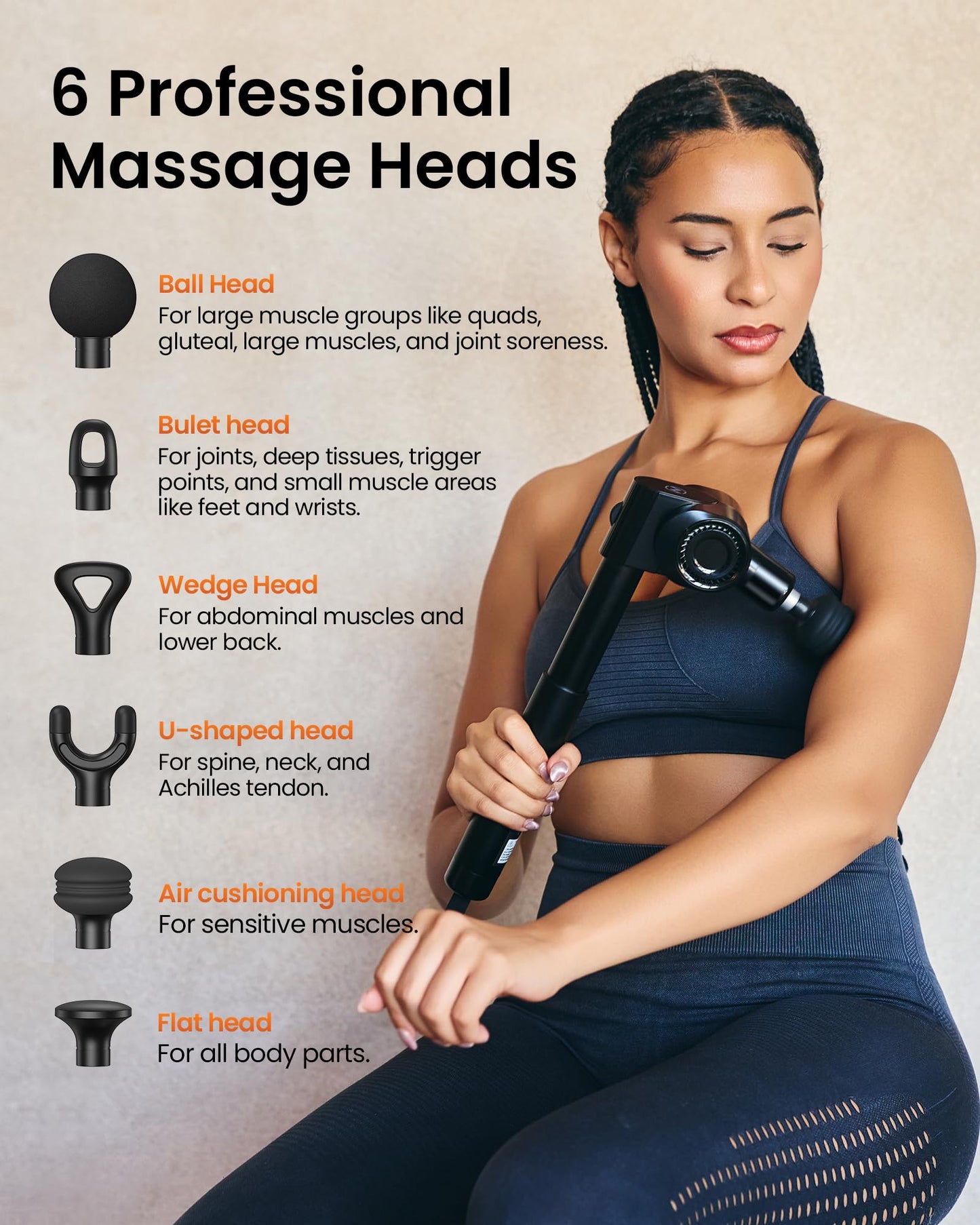 NAPRE Foldable Massage Gun with Extension Handle & 5 Adjustable Angles,Deep Tissue Back Massage for Neck/Body Pain Relief,Handheld Percussion Muscle Massager,32 Speeds,6 Heads & Silent,with Case