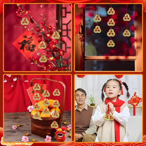 JUNEBRUSHS 16Pcs Chinese Fortune Feng Shui Coins New Year Lucky Coins Charms Hanging Pendant Decorations for New Year Home Health Wealth Success Lucky Decor(4 Style)