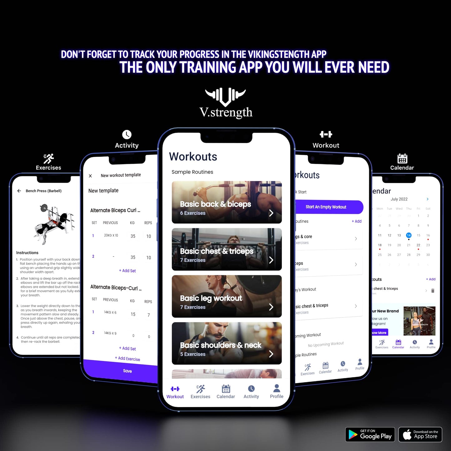 Vikingstrength Farmers walk handles, Strongman equipment in pair + t-bar row handles viking press attachment + V-Strength Workout App