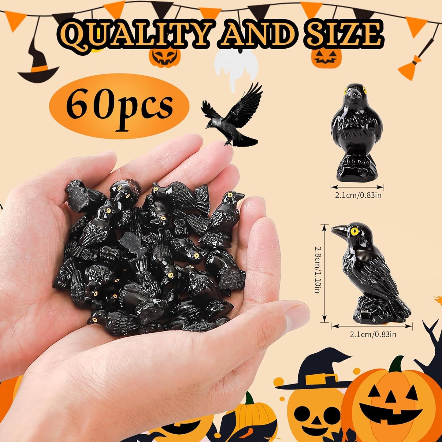 Regine Switzerland Miniature Black Raven Figurines - 30 Pcs Spooky Halloween Decor for Terrariums & Crafts
