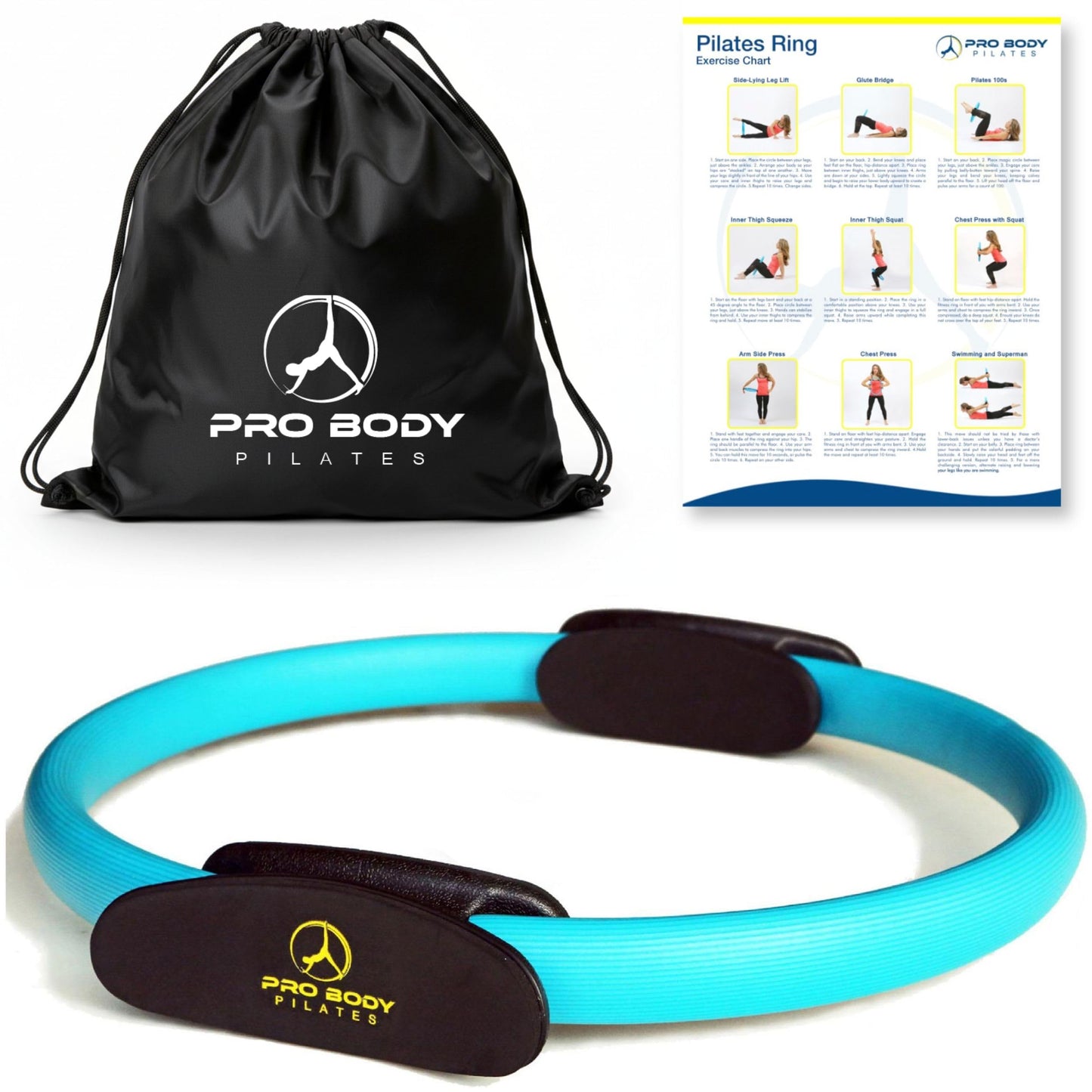 ProBody Pilates Fitness Circle – 14 Inch Pilates Ring for Yoga and Other Workouts, Focusing on Toning Inner Thighs, Arms, Core and Back, at Home Pilates Equipment (Blue)