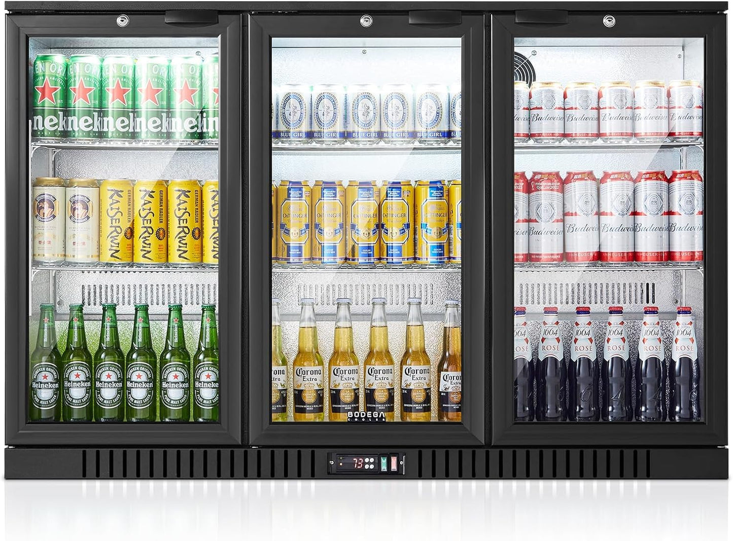 BODEGA BODEGACOOLER Commercial Bar Cooler With 3 Glass Doors,11.4 Cu.Ft Under Counter Beverage Refrigerator,Back Bar Refrigerator,Commercial Display Drink Fridge,LED Lighting Beer Wine Soda Drinks