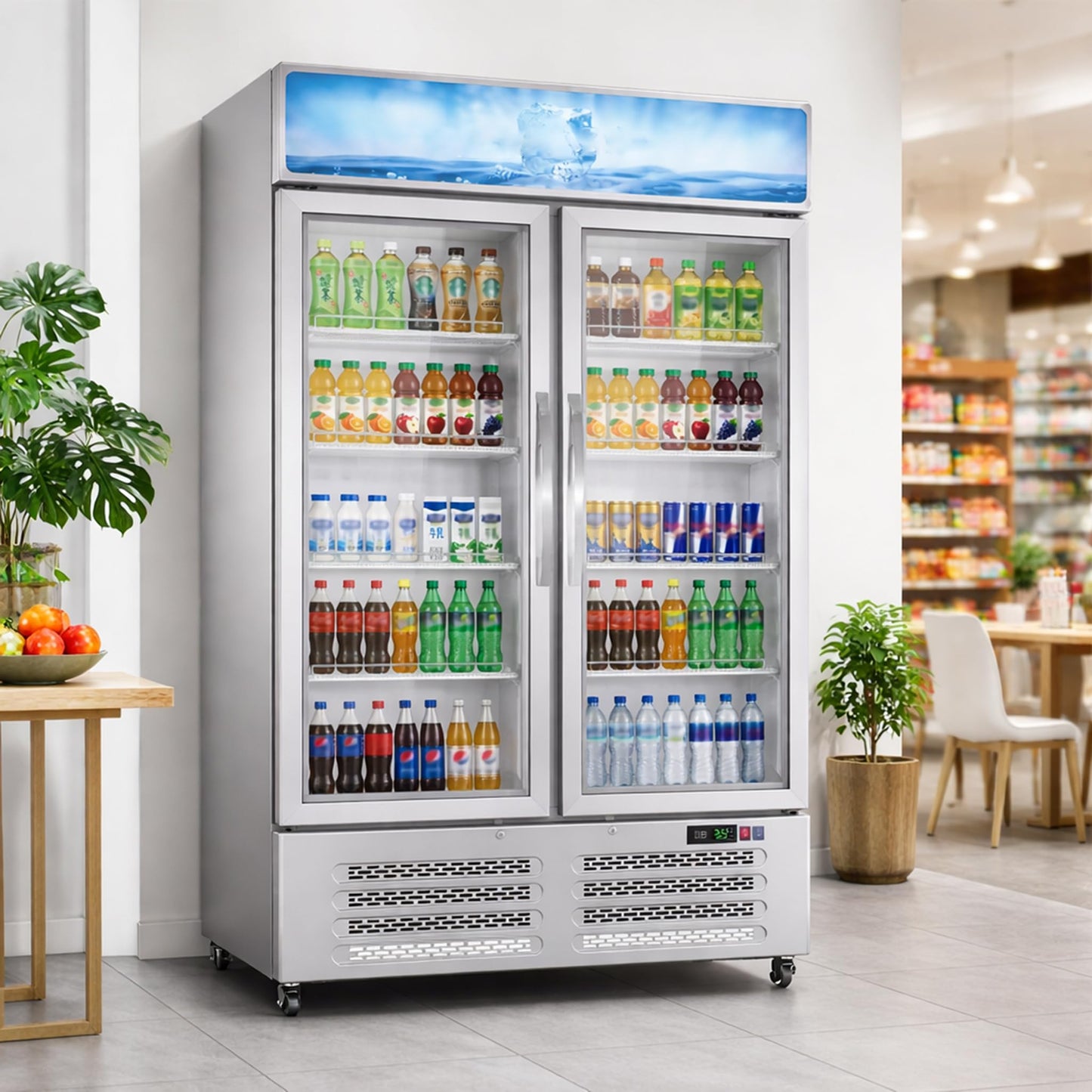 GarveeLife 26 Cu.Ft Commercial Display Refrigerator with Glass Door, LED Lighting, 8 Adjustable Shelves, Beverage Cooler Merchandiser Fridge for Restaurant Bar Cafe Convenience Store, Upright Cooler
