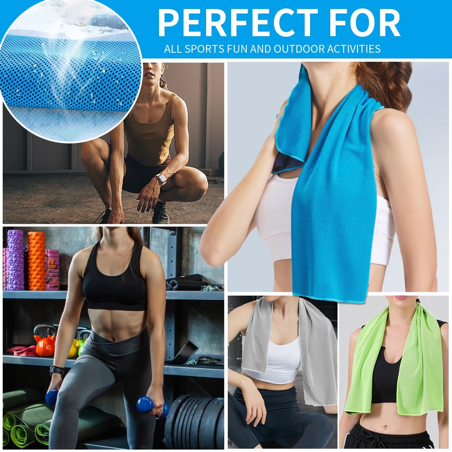 Puomue 5 Pack Cooling Towels, 40 Inches X 12 Inches, Breathable Soft Chilly Microfiber Towel for Yoga, Sport, Running, Workout, Gym, Camping and Fitness, Multicolor