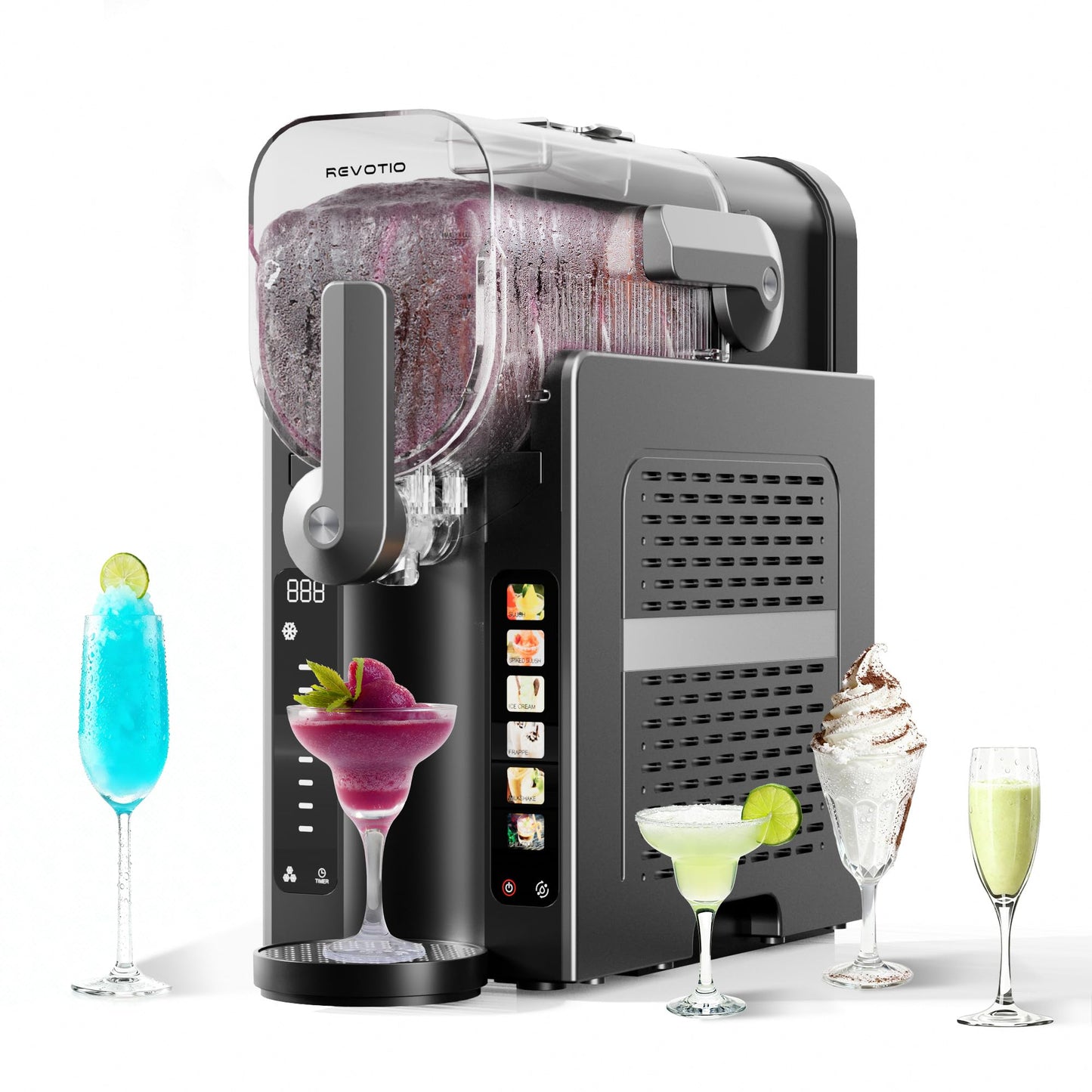 REVOTIO Slushie Machine for Home, 88 oz Slushy Machine, No Ice Needed Frozen Drink Maker with 6 Presets, Quiet, Auto-Clean, LED Display, Black, Perfect for Margaritas, Frappés, Milkshakes and More