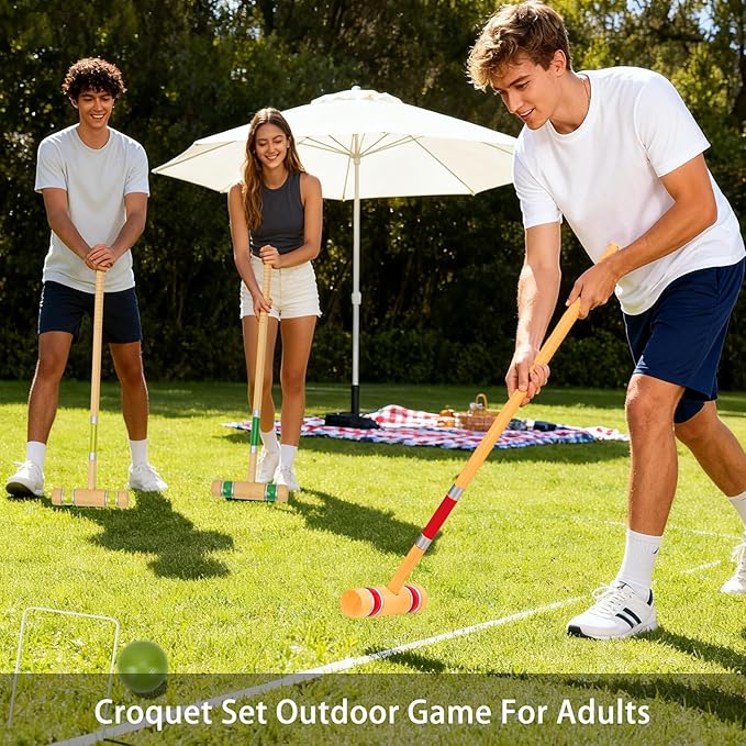 Pointyard Six Player Croquet Set, 28’’ Croquet Set with Wooden Mallets/Colored Ball/Wickets/Stakes for Adults/Teenager/Family-Perfect for Lawn/Backyard Game/Park (Includes Carry Bag)