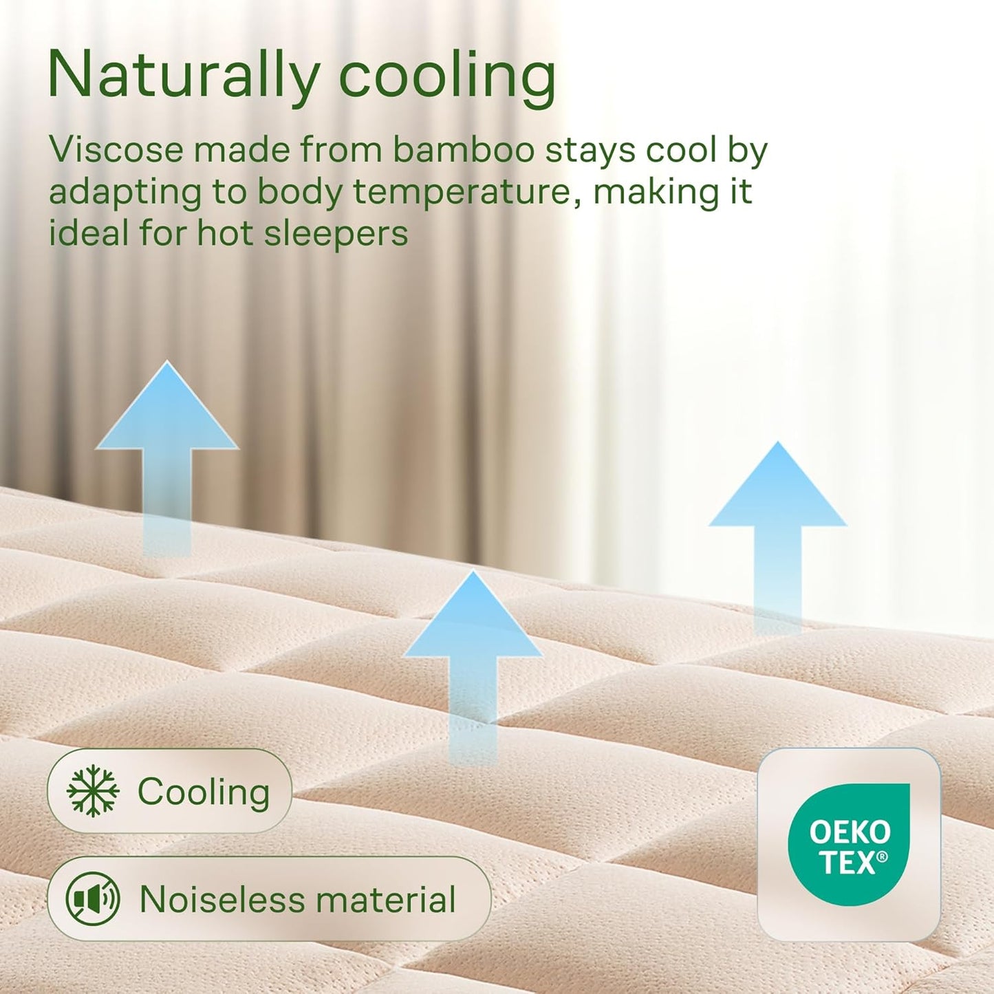 Skiennix Ultra Soft Queen Size Mattress Topper - Bamboo Viscose Pillow Top for Full Body Support - Naturally Cooling, Beige