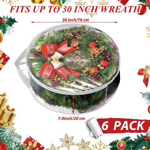 6 Pack Wreath Storage Container - 30" Wreath Storage Bag with Sturdy Handles for Comforters & Bedding