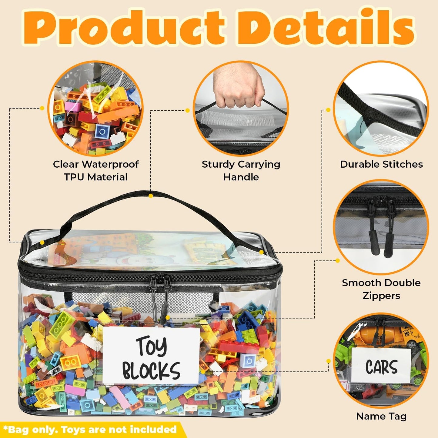 Skiennix Extra Large Toy Storage Bags - 6-Pack Waterproof Zipper Organizers for Kids' Toys & Games | Durable, BPA-Free