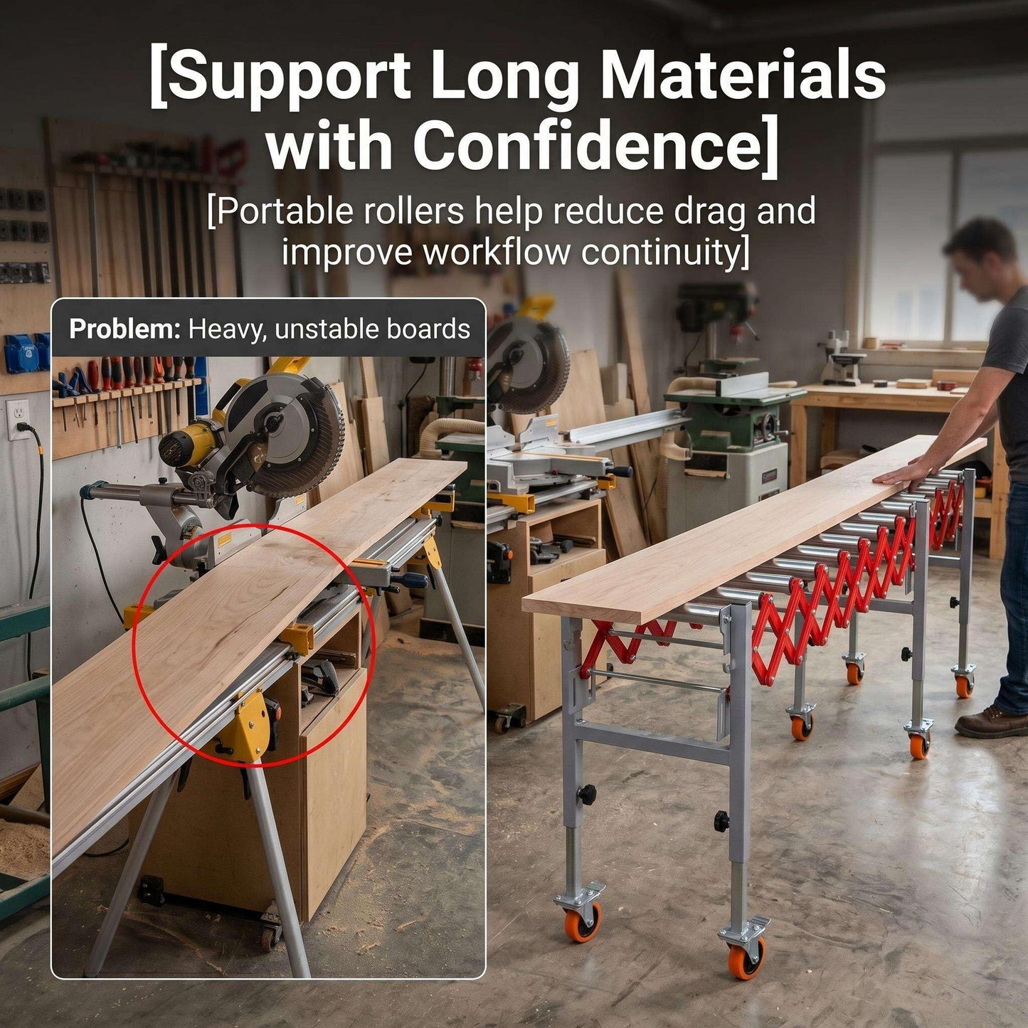 Expandable Roller Conveyor Flexible Roller Conveyor, Adjustable Roller Conveyor with Skate Wheels, 600 lbs Capacity with Height Adjusts Up to 28 inches