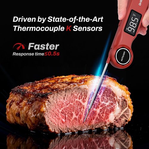 GrillBliss Instant Read Meat Thermometer - USB-C Rechargeable | 0.5s Fast Read & ±0.5℉ Accuracy