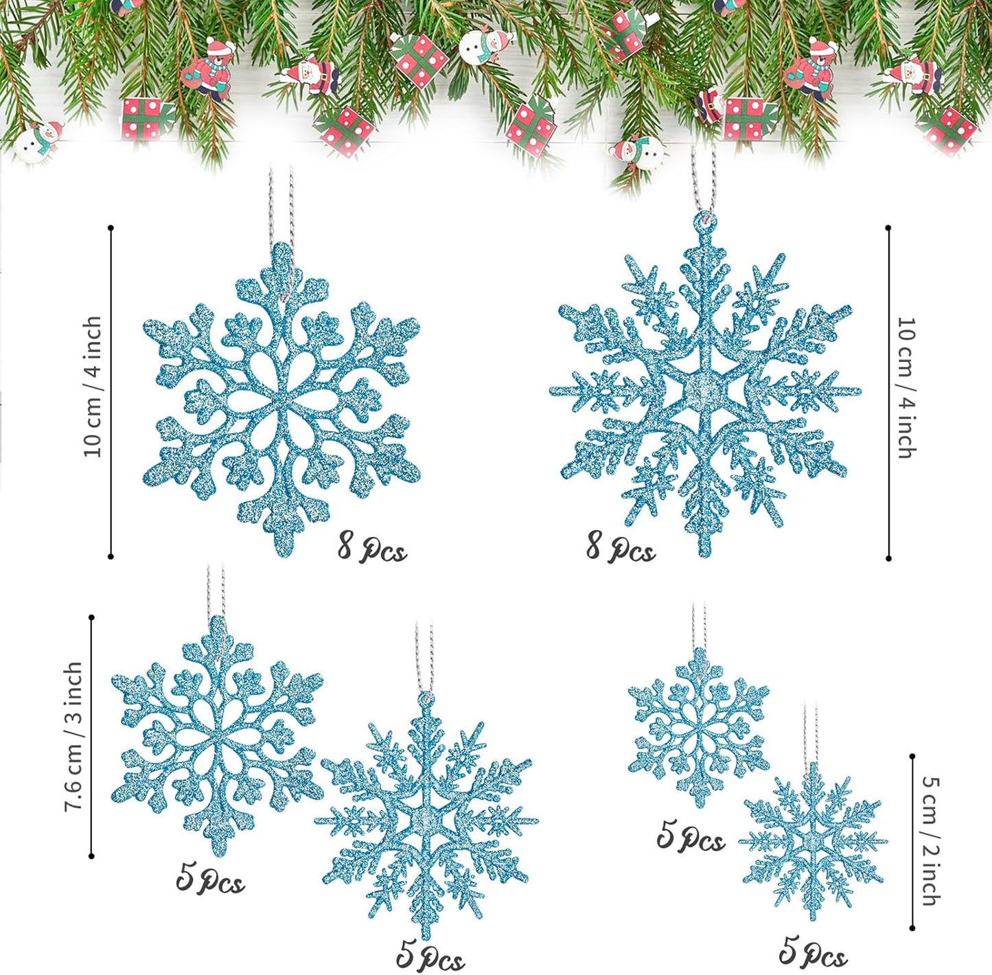 Skiennix 36-Pack Blue Snowflake Ornaments - Glittery Plastic Decorations for Indoor Winter Wonderland