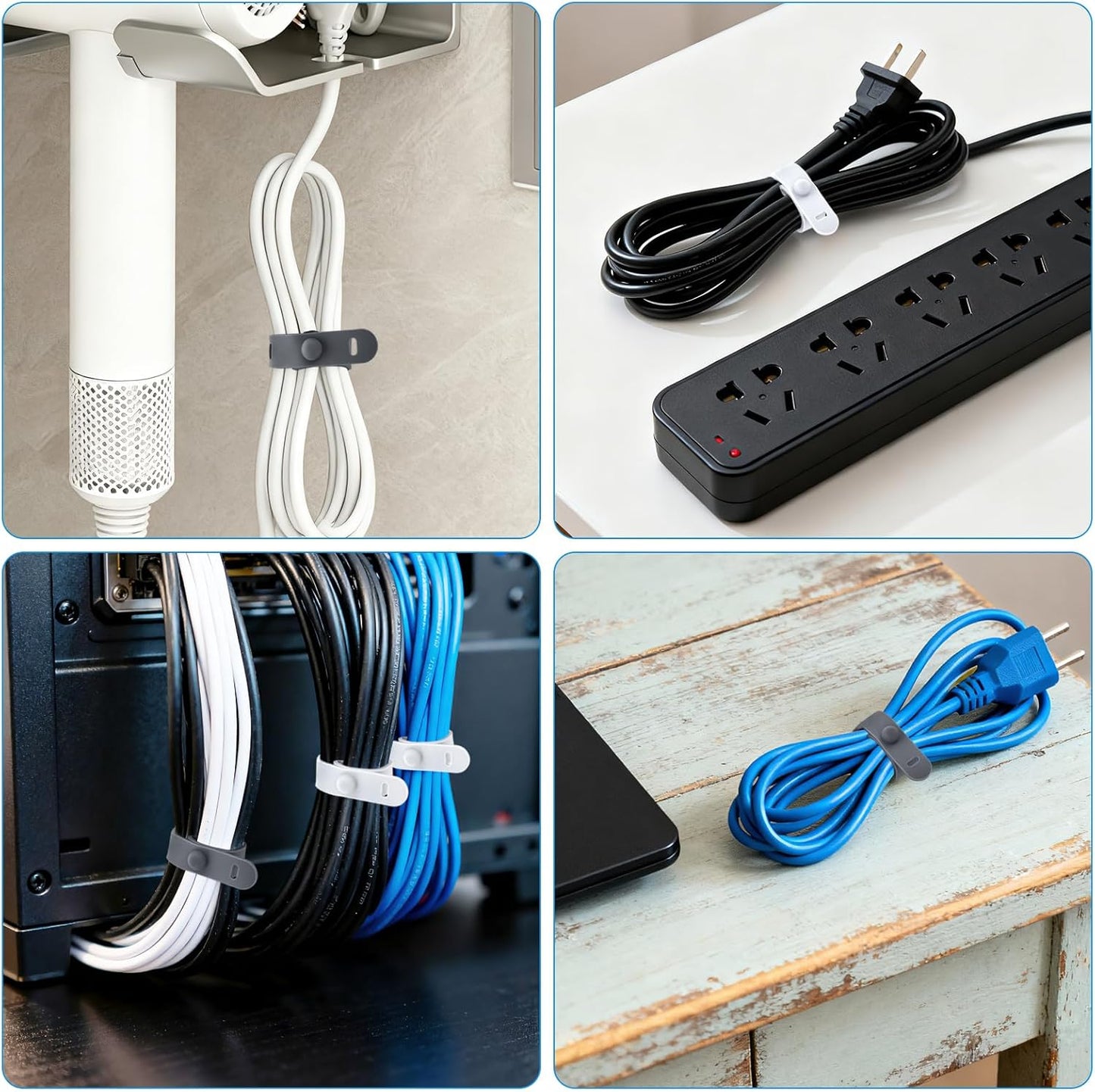 Cbfoeyk 24 5Inch (4 Pcs Silicone Cable Ties, Wire Cord Organizer, Cord Ties Reusable Cable Organizer Cable Management