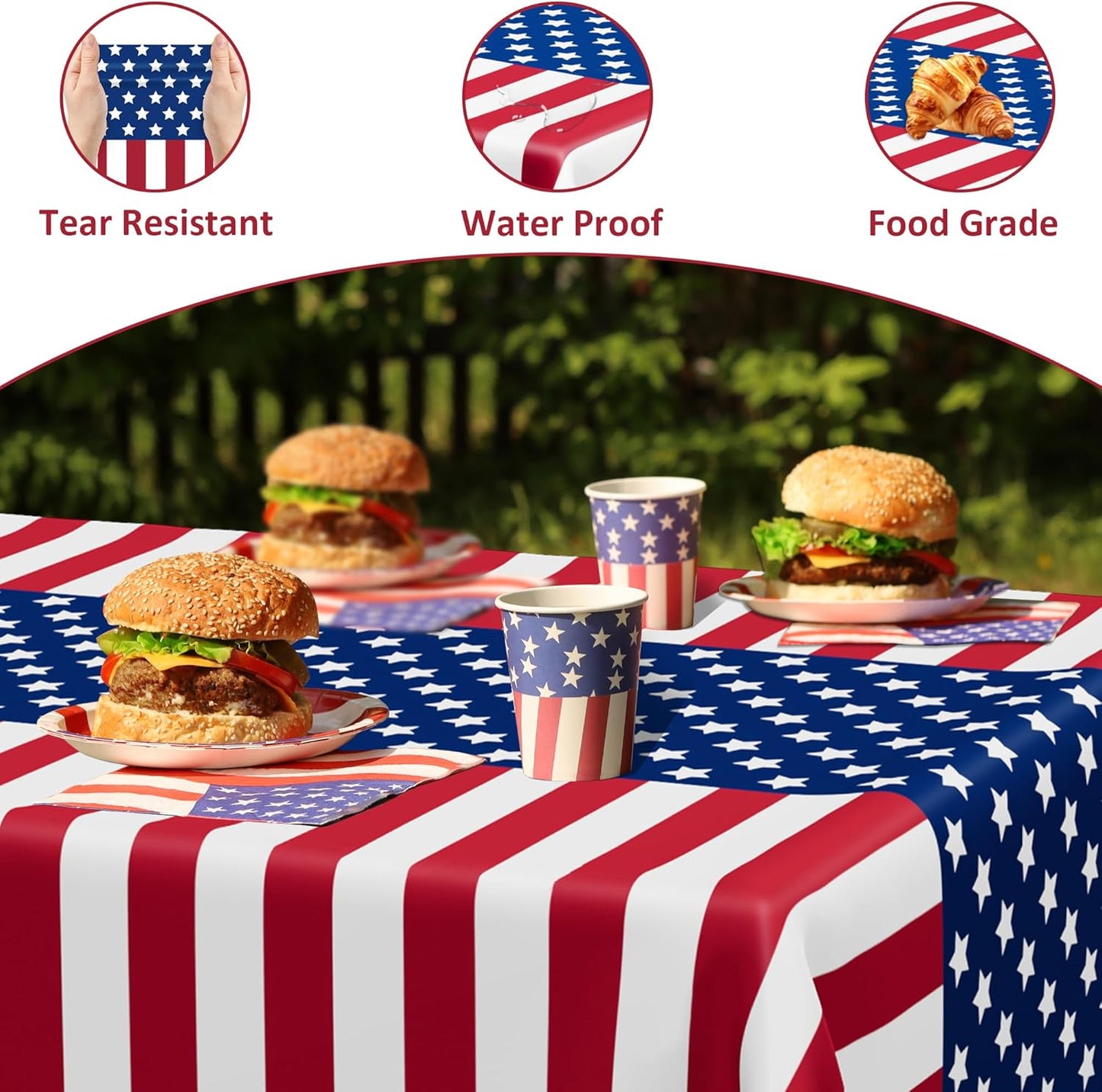 Regine Switzerland 4th of July Tablecloths - 108" x 54" Rectangular Red, White & Blue Design for Patriotic Celebrations