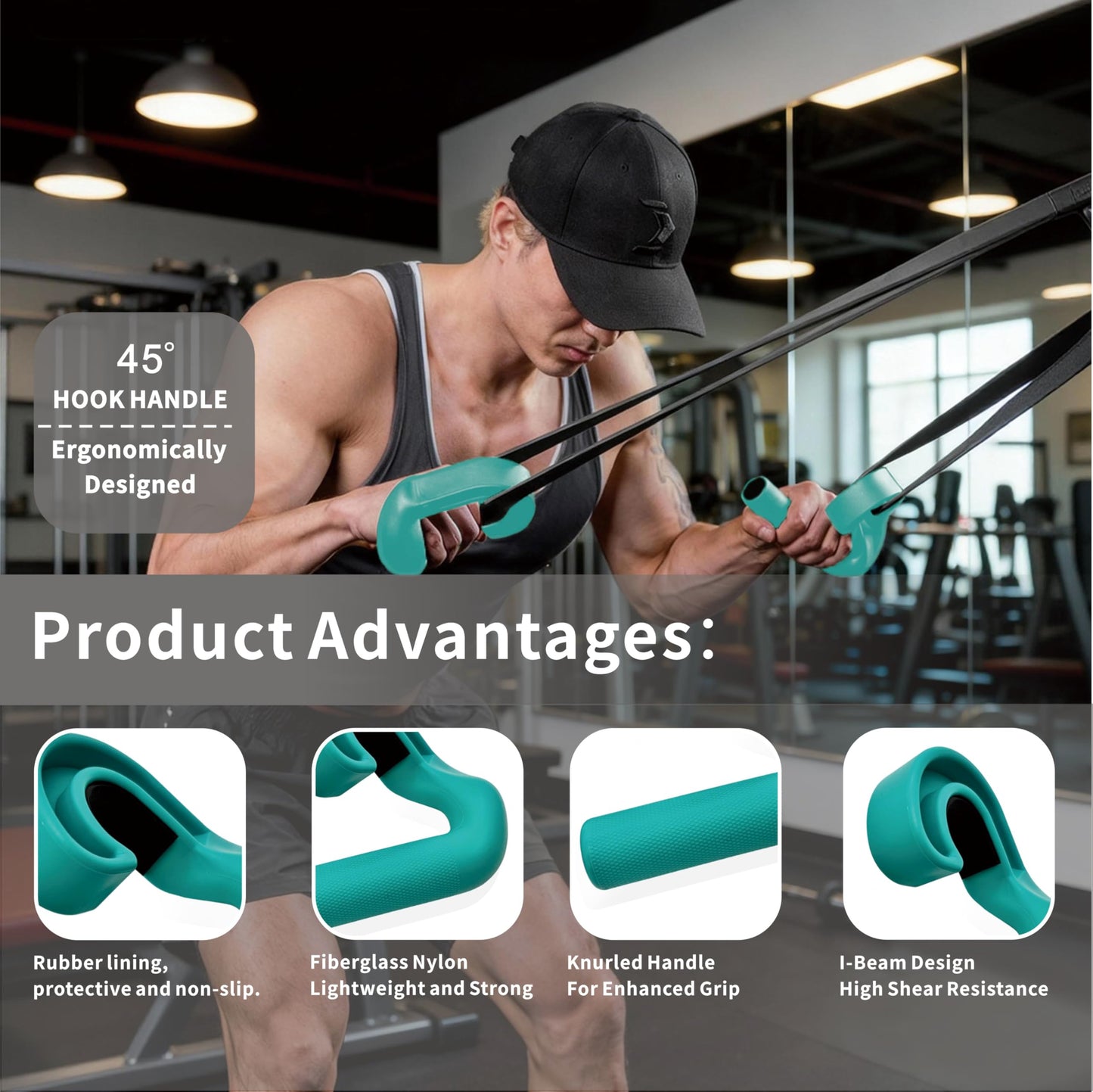 45/90 degree Neutral Grip Pull Up Handles with Lifting Straps - Heavy Duty Angled Barbell Grips & Pull Up Bar Grips for Home Gym, Deadlifts, Rows - Relieve Wrist & Shoulder Stress (Blue, 45°)